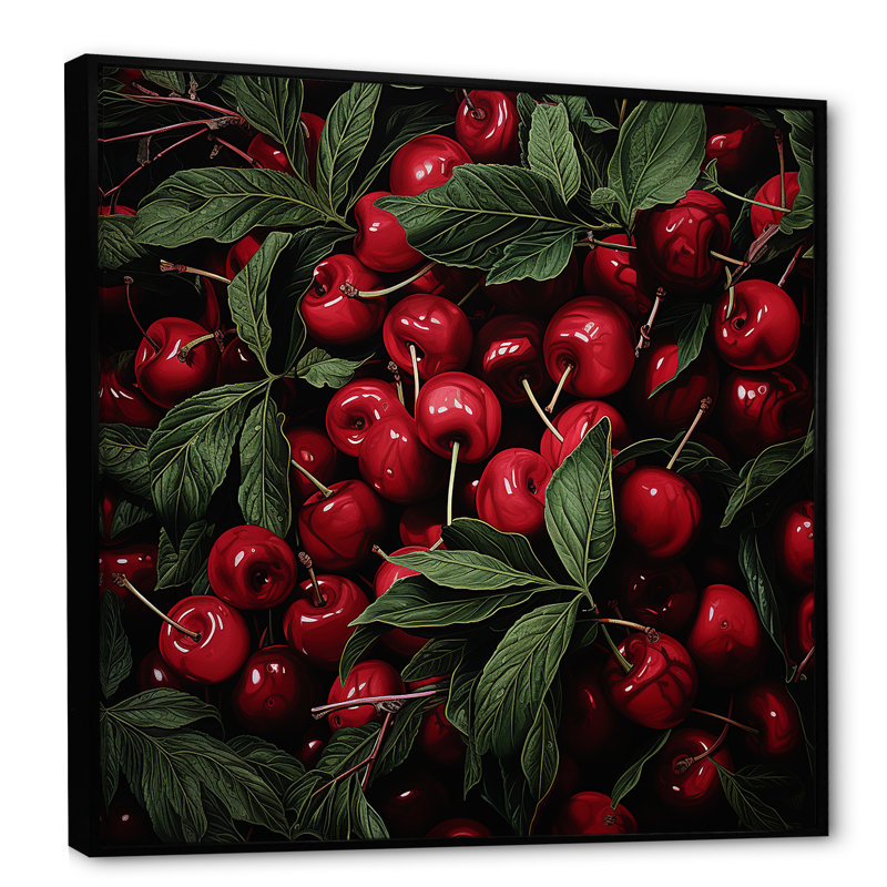Red Cherry Tree Explosion 5 - art mural cerise, Cadre flottant noir, H 36 po x l 36 po