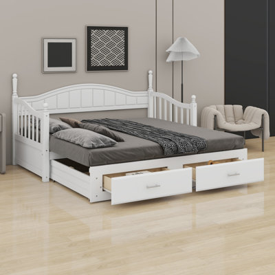 Lit de jour avec lit gigogne, lit de jour extensible avec tiroirs de rangement