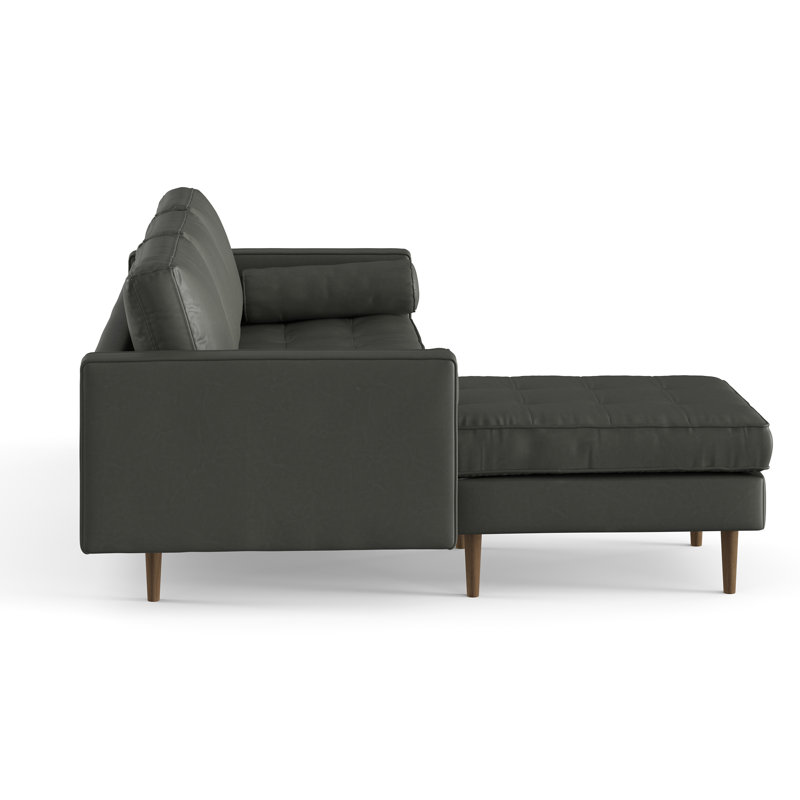 Pritchett 84" Wide Vegan Leather Reversible Modular Sofa & Chaise, Midnight Black Vegan Leather