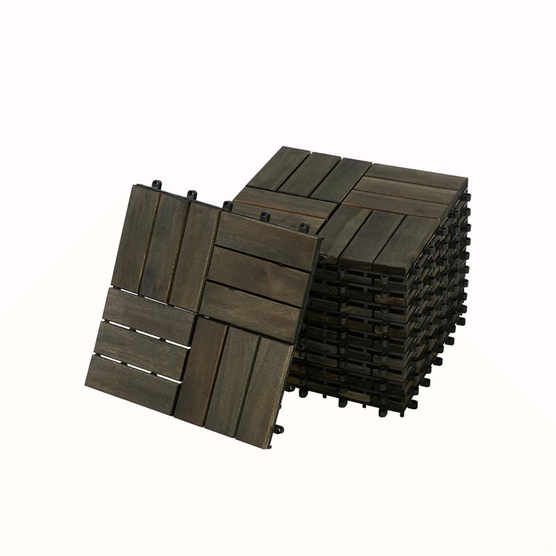 Carreaux de terrasse en bois d'acacia à motif de carreaux imbriqués, plancher de bois franc d'acacia carré 12 po x 12 po pour terrasse, banc, côté piscine