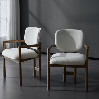 Upholstered Dining Chairs  2  , White, Rubber Wood, 34.46"h, Soft Seating Room   Of 2 , White Fabric Upholstered, Wood Construction, 300 Lbs Capacity