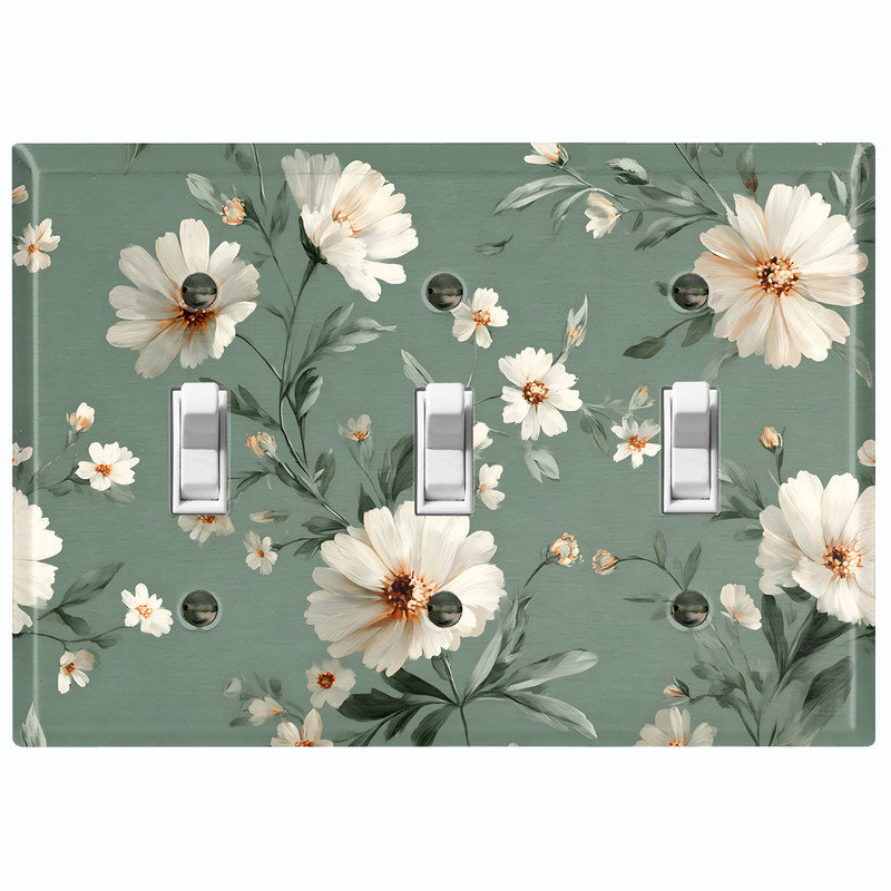 Couvercle de plaque d'interrupteur en métal; Bascule à 3 bandes US standard - marguerite florale, Triple # 3