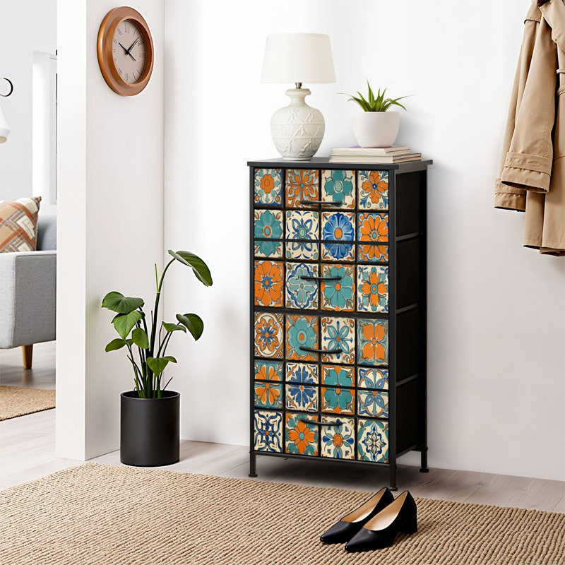 4 Drawer Dresser for Bedroom, Narrow Chest of Drawers, Wooden Top and Study Iron Frame 18"x37.5"-(WxH)