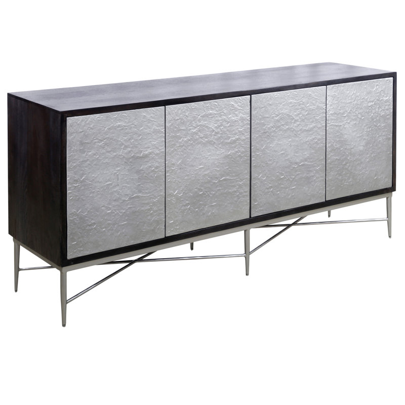 Lumina Ebonized Mango Wood Server with Nickel Doors & Media Storage
