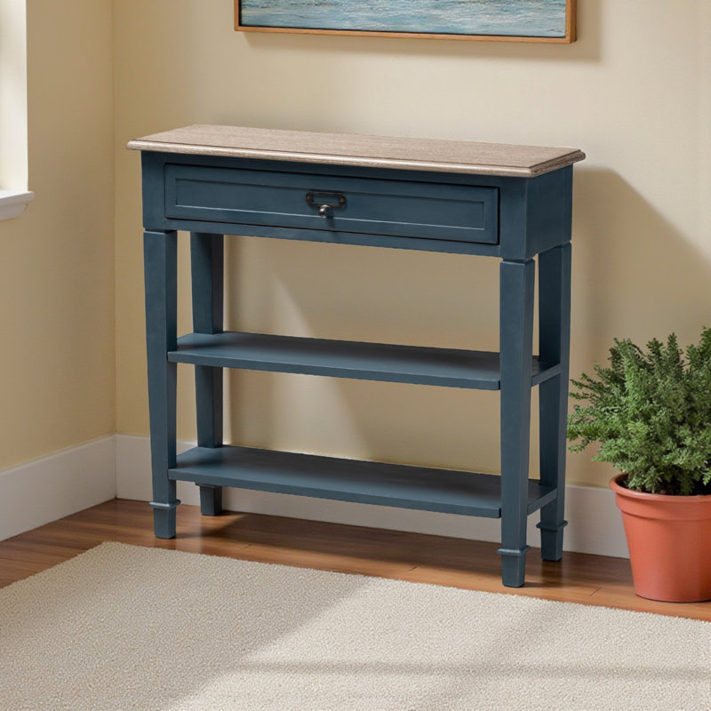 Flora Console Table in French Provincial, One-Drawer, Brown/Blue 29.68'' H X 31.2'' W X 9.82'' D