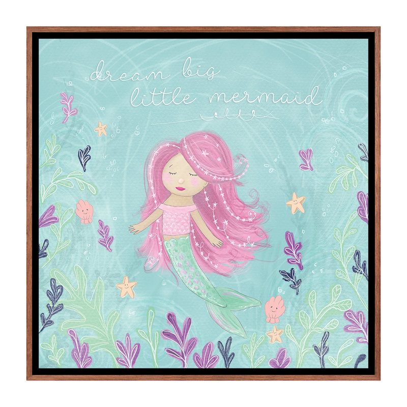Sirène et pieuvre I - impression, H 18 po x l 18 po x 1,5 po, Toile avec cadre en bois classique, Pas de tapis