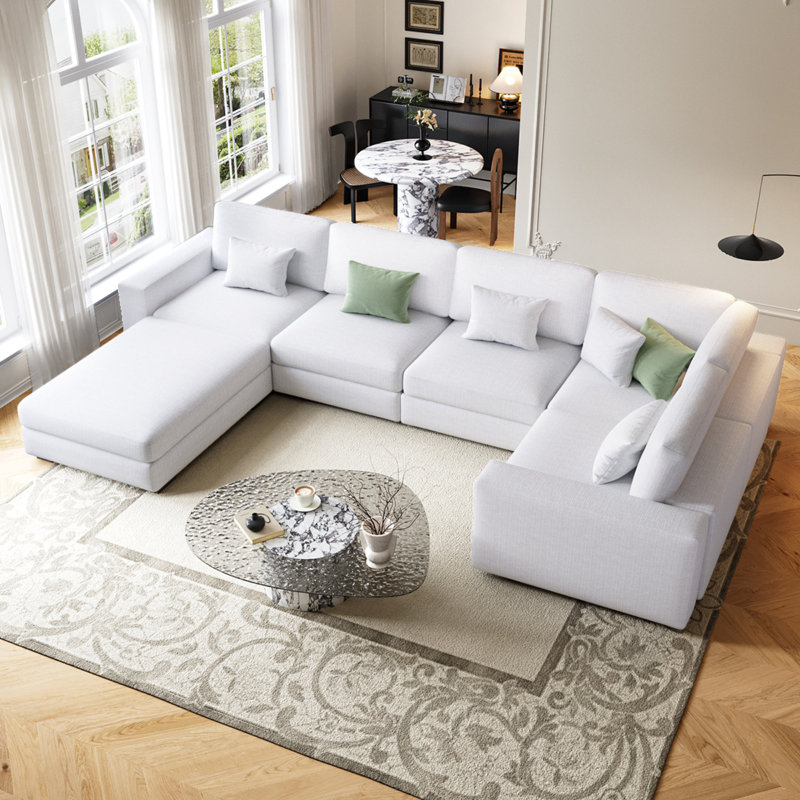 Canapé modulaire rembourré 6 pièces Fouraker, Mélange de lin beige