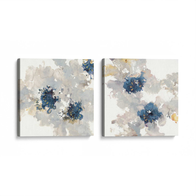 Inky Petal Splash, ensemble de 2 impressions, 30 po x 30 po, Toile tendue, Toile tendue