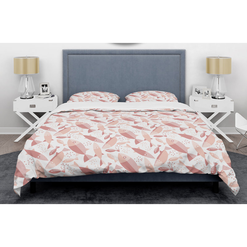 Ensemble de housse de couette mid-century fishs, Housse simple + 1 taie décorative