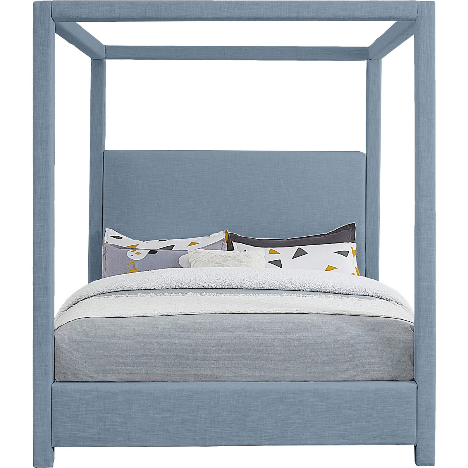 Upholstered Canopy Bed, Sky Blue Linen Textured Fabric, Full