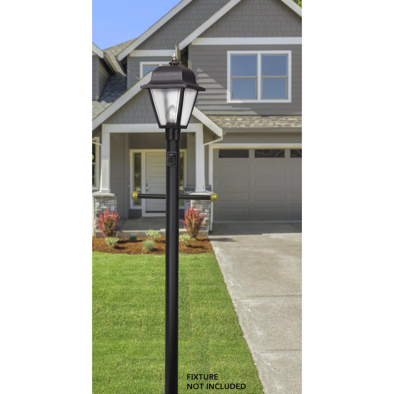 Solus 7, 8, or 10 ft. Direct Burial Lamp Post with Decorative Cross Arm and Convenience Outlet, 84" H x 3" W x 3" D, Black