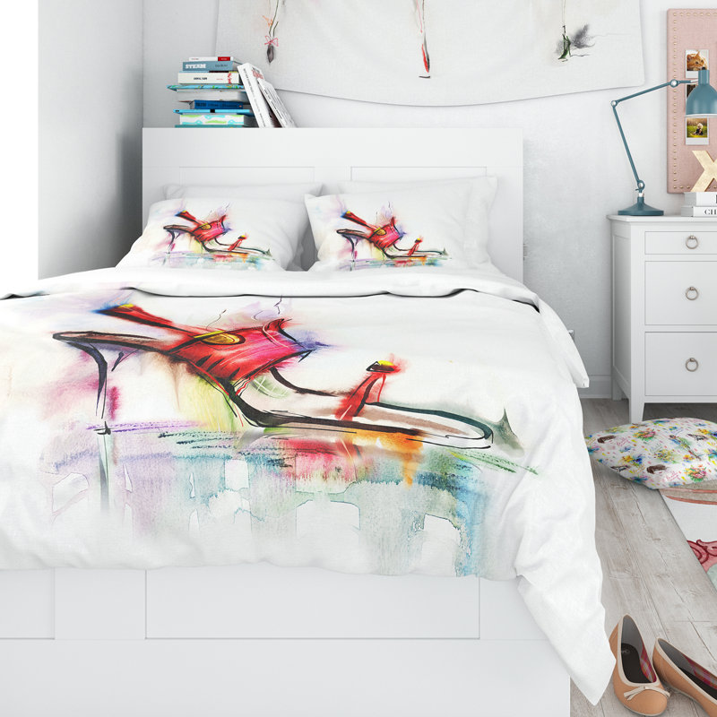 Ensemble de housse de couette à chaussures à haut talon designart, Housse simple + 1 taie décorative