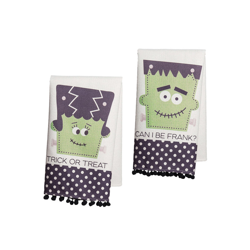 Ensemble de 2 serviettes à thé en tissu Spooky Green Frankenstein - parfait pour les décorations d'Halloween, serviettes de cuisine en polyester pour l'intérieur, excellent cadeau pour l'hôte et les fêtes