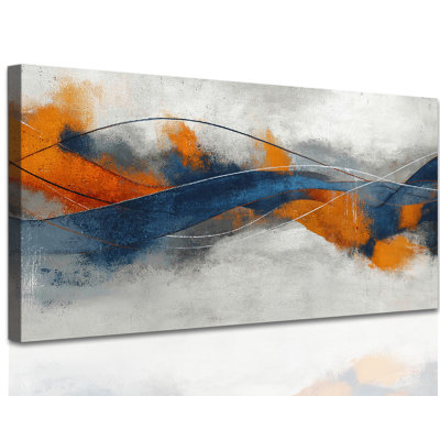 GUTATTY Abstract Canvas Wall Art, Modern Minimalist Large Art Prints, Blue Orange Rustic Texture, Serene Ambiance Painting Artwork Decor for Living Room Bedroom Office, 12x24 inches