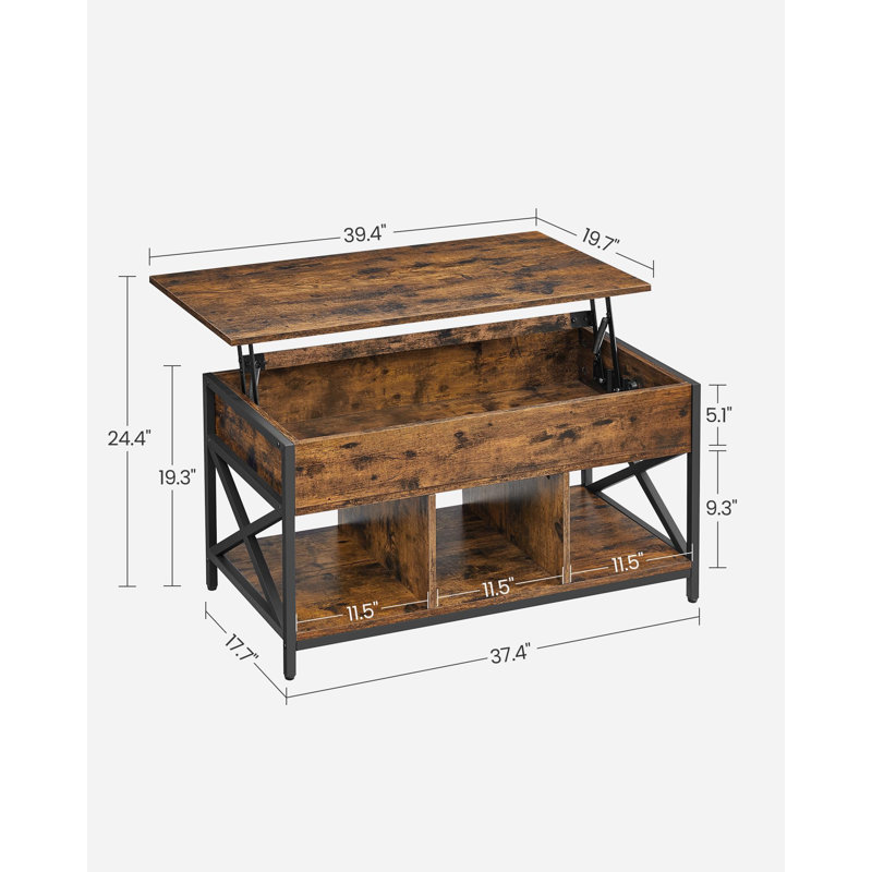 Rustic Brown and Black Lift-Top Coffee Table with Storage