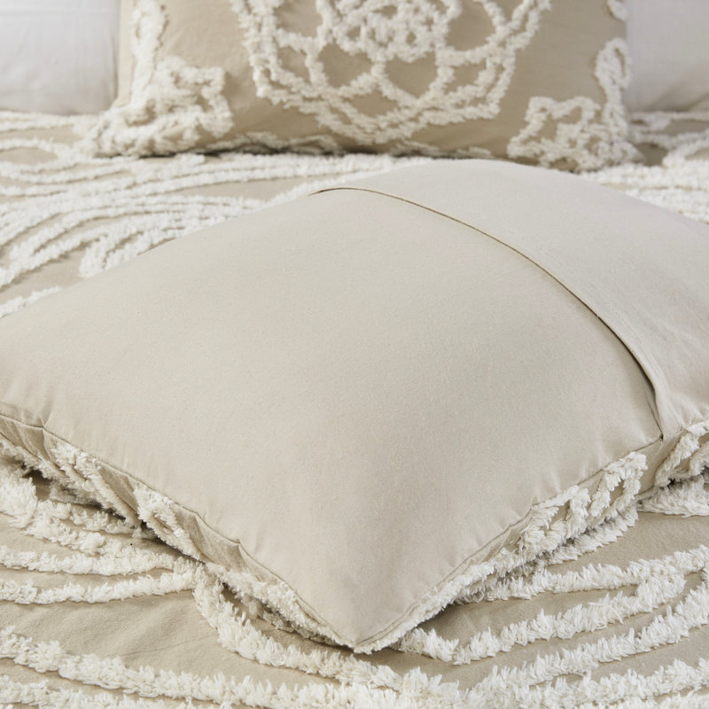 Ensemble de 3 pièces en coton très grand / très grand taupe. 100% pour se faire dorloter. Look médaillon chic. 2 taies décoratives. . Housse de couette taupe lavable à la machine. Avec médaillon en chenille. Style Shabby. Assorti