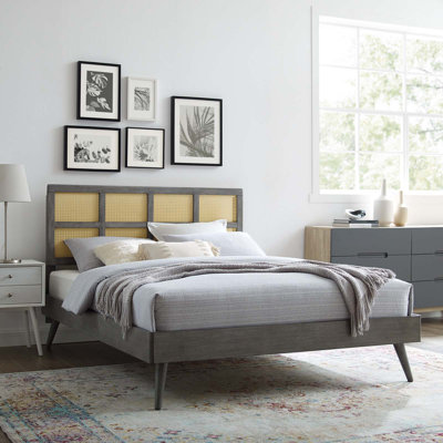Modway Sidney Cane and Wood Platform Bed with Splayed Legs