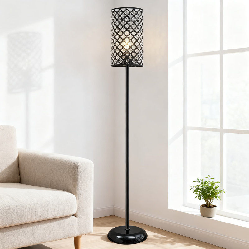 Lampe sur pied en cristal moderne avec abat-jour élégant, grande lampe sur pied avec interrupteur marche / arrêt pour le salon, la chambre à coucher et l'éclairage de bureau