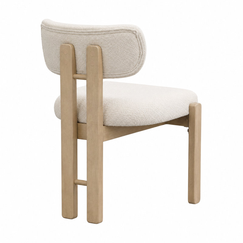 Boucle Upholstered Side Chair in Beige, 2, Natural Wood