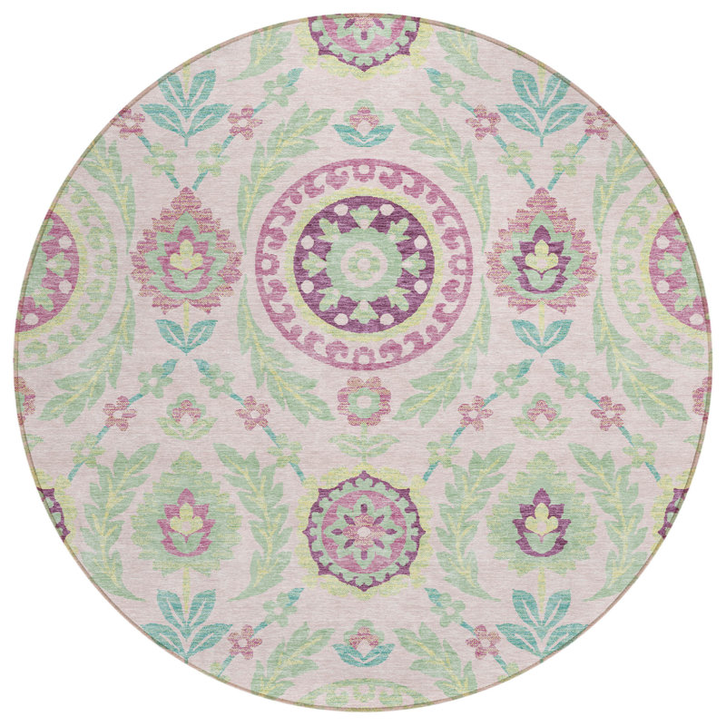 Tapis rond lavable intérieur floral 8 pi Mauve