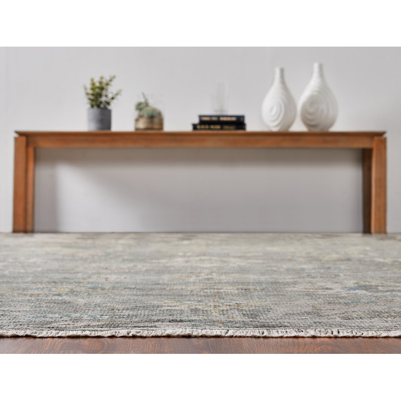 Aketzalli Hand Knotted Oriental Area Rug in Green, Rectangle 8' x 10'