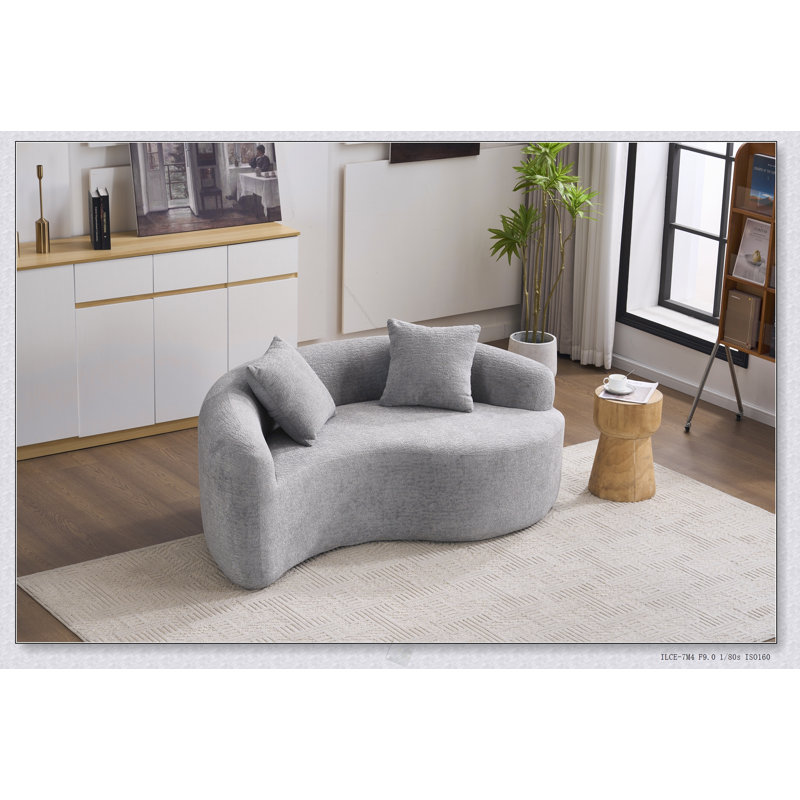 Causeuse à double profondeur courbée en S avec éponge à compression complète, chenille gris clair pour les petits appartements, capacité de 400 lb