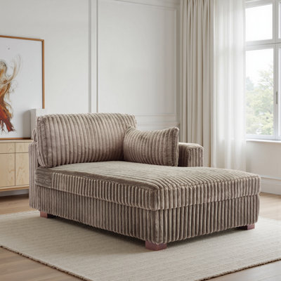 Chaise longue surdimensionnée en flanelle de fourrure de lapin brun clair avec accoudoirs et coussins Bentura