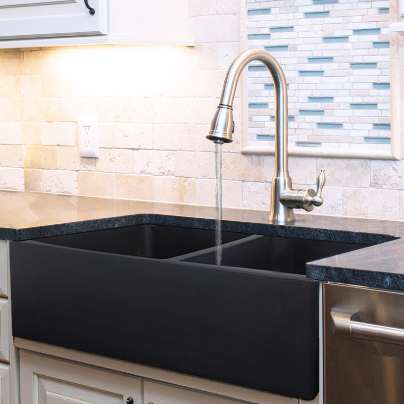 Vineyard 33'' L Double Basin Kitchen Sink, Matte Black