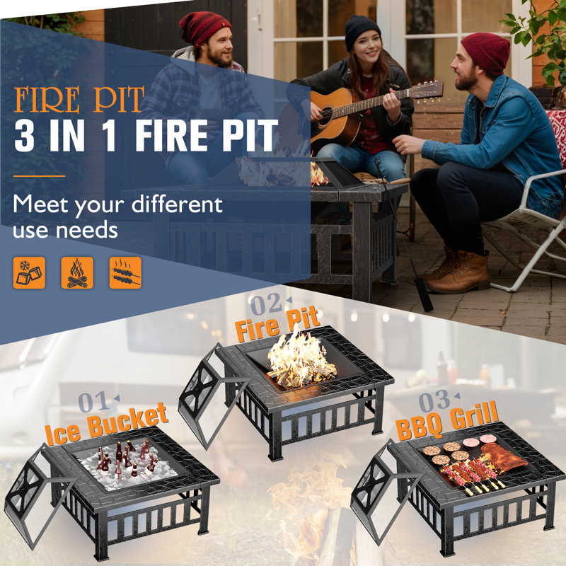 Digna Square Iron Smokeless Fire Pit with Lid, Silver