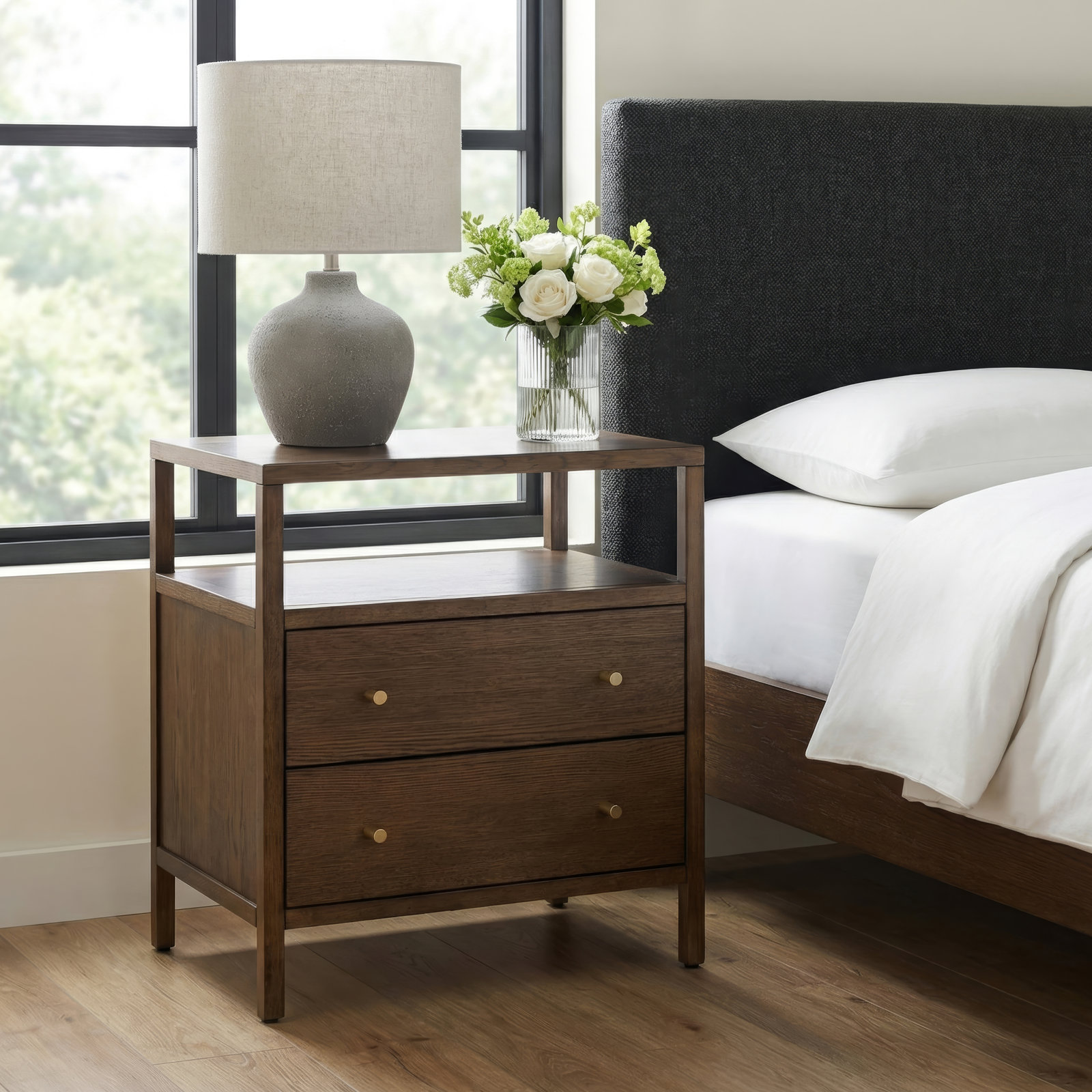Sloane 2-Drawer Nightstand, Walnut Brown