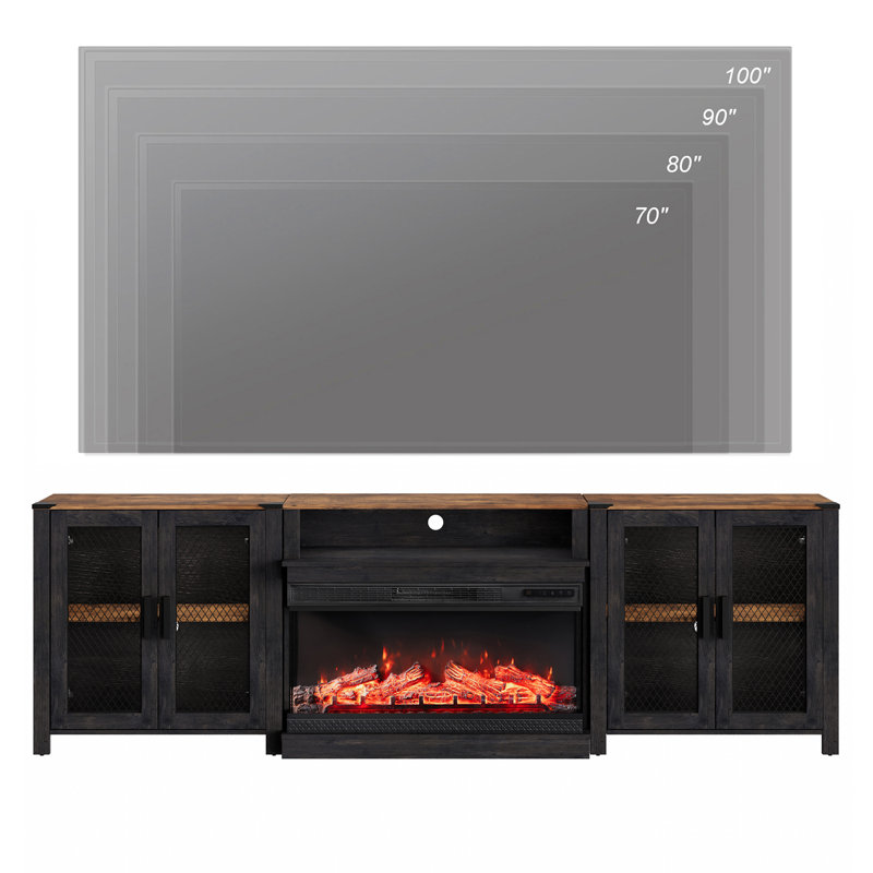 Keshawndra 99'' W Manufactured Wood TV Stand Fireplace, Black