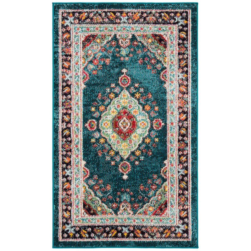 Felty Oriental Turquoise Area Rug, Rectangle 8' x 10'