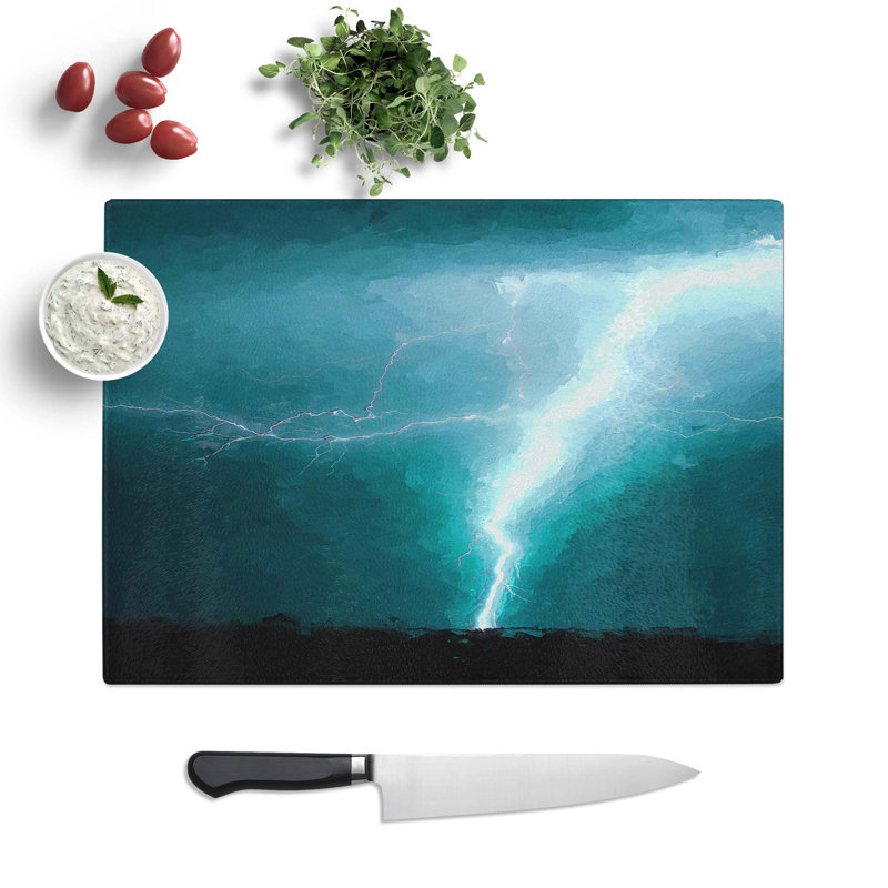 Glass Lightening Storm Abstract Art Chopping Board, 39 cm W x 28.5 cm L