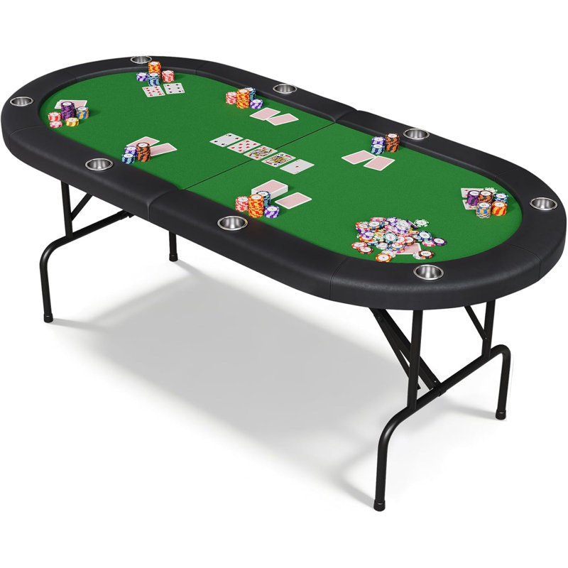 Table de poker pliante pour 8 joueurs, avec feutre de qualité casino et porte-gobelets intégrés, table de poker ovale sans assemblage avec rails rembourrés et cadre stable pour les soirées de jeux à domicile