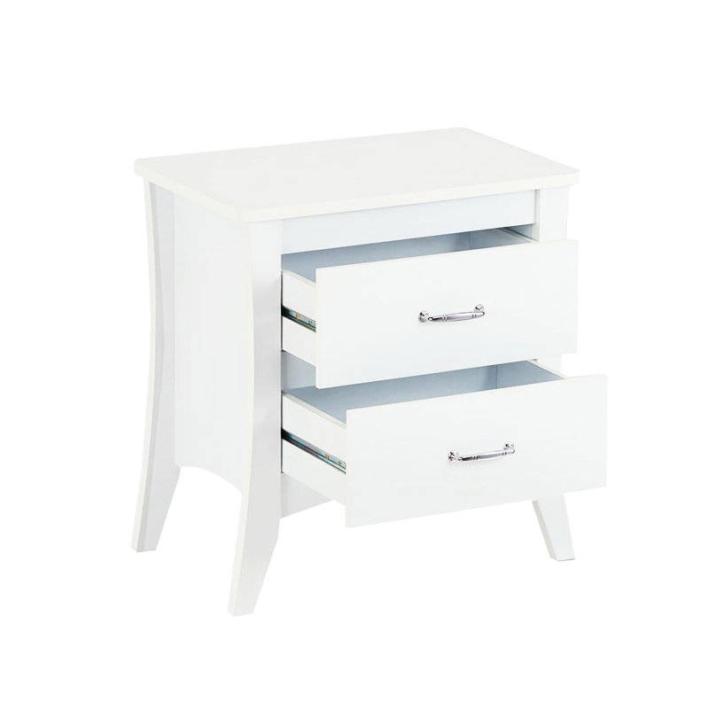 White Nightstand With Two Size Drawers And Function White 2 Tapered Leg Design