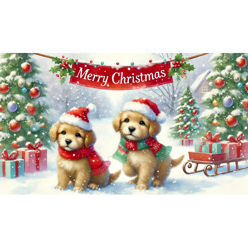 «Santa Pups Festive Delight», reproduction sur toile, H 12 po x l 16 po x P 1 po