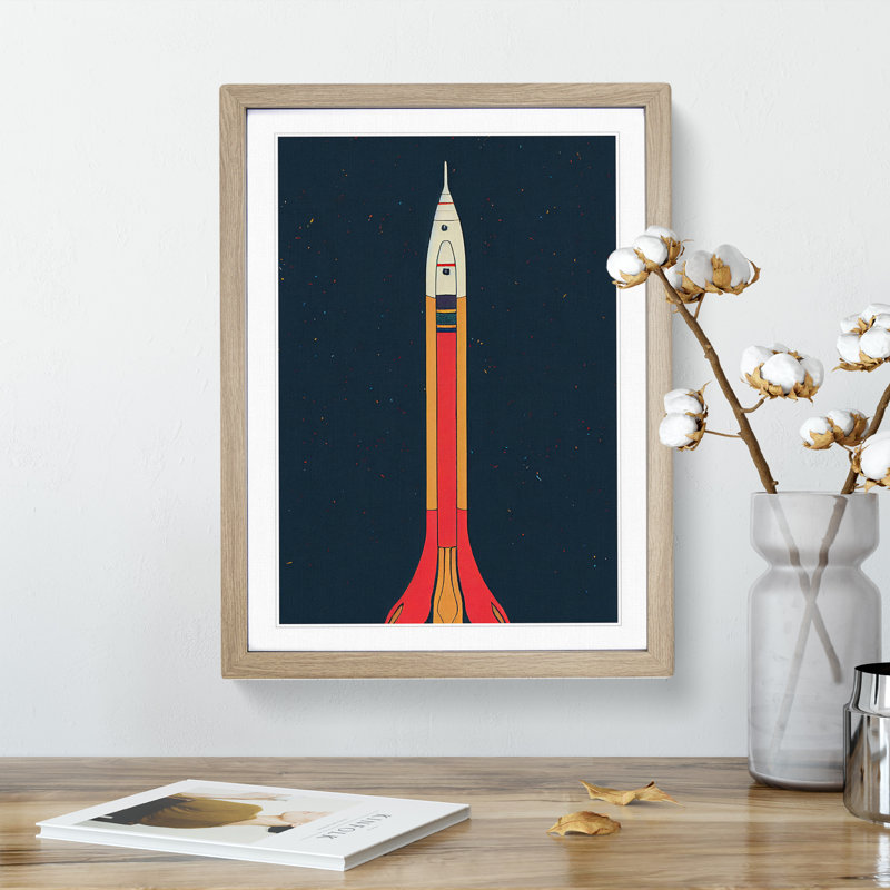 Astonishing Spaceship Rocket 1 Piece Single Picture Frame Wall Art, 64cm H x 46cm W x 2cm D, Oak Framed
