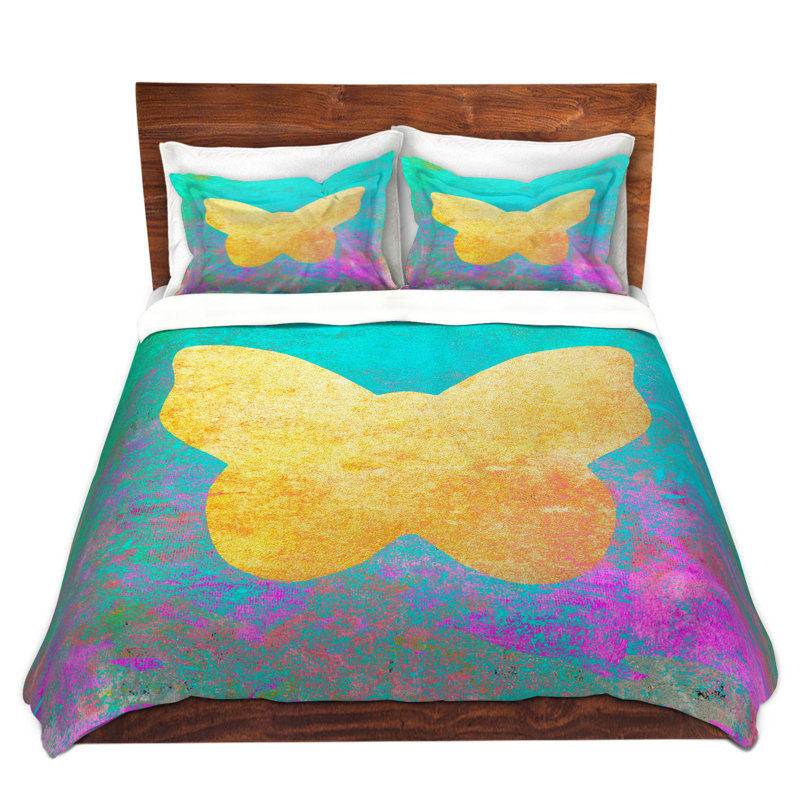 DiaNoche Duvet Covers Sets Microfiber by China Carnella - Aqua Butterfly, Queen Duvet Cover + 2 Standard Shams