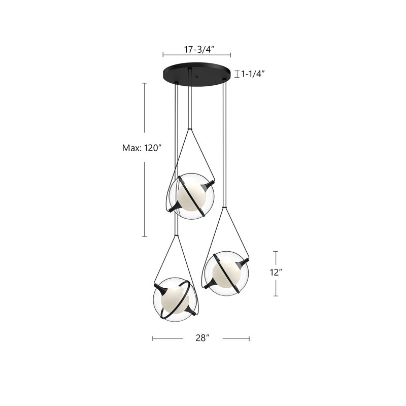 Aries 3 - Light LED Pendant, Brushed Gold, 12" H x 28" W x 28" D, Brushed Gold/Black