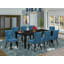 Ensemble de table de salle à manger 9 pièces comprenant une table de salle à manger rectangulaire avec feuille papillon et 8 chaises rembourrées en tissu bleu, noir-1631016026-1631016025