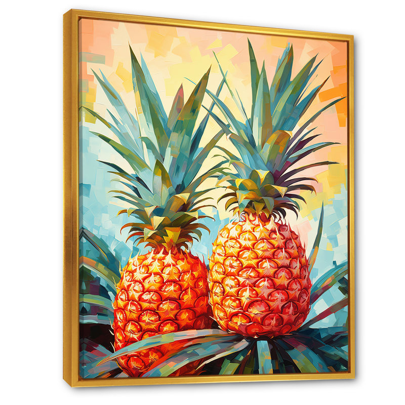 Sérénade ensoleillée à l'ananas, Cadre flottant doré, H 32 po x l 16 po x P 1 po