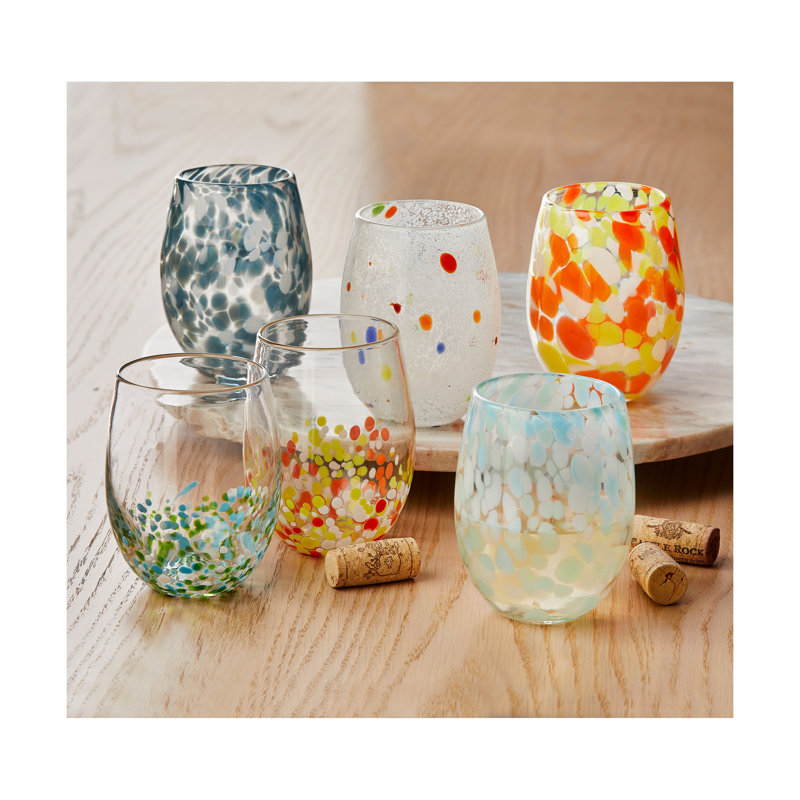 Confetti Stemless Wine Glass Org Multi