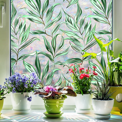 Film d'intimité pour fenêtre 4 pièces, film décoratif pour fenêtre arc-en-ciel fleuri en 3D, film de vitrail pour verre, 30 x 30 cm