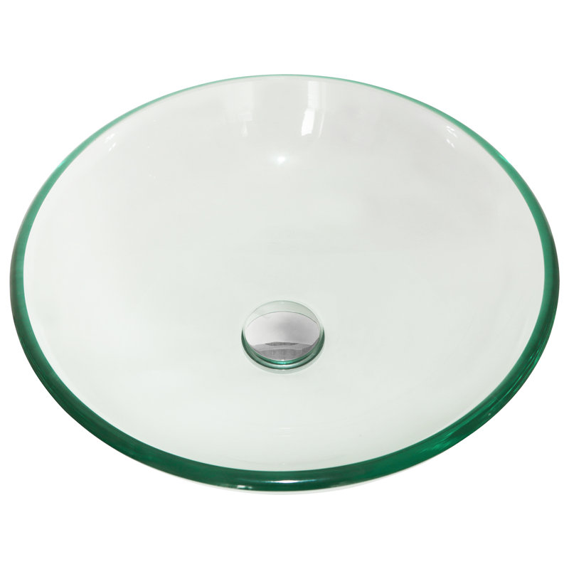 Clear Tempered Glass Round Vessel Sink with Chrome Faucet