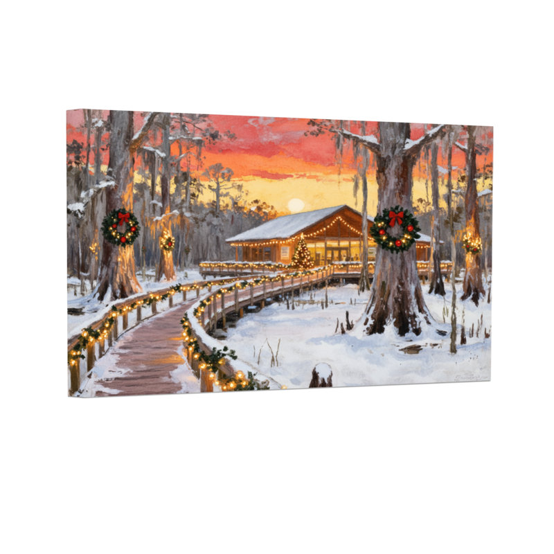 Scène de Noël au coucher du soleil, H 24 po x l 36 po