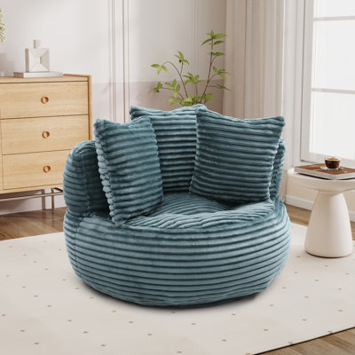 Round Corduroy Bean Bag Chair With Side Pillows & Handles – Frameless Lounge Sofa For Living Room, Bedroom, Or Dorm by YC