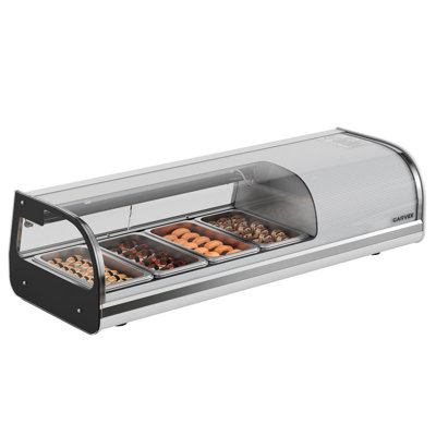 Countertop Sushi Display Case, 35.6-46.4°F Curved Glass Chill Unit with Stainless Steel Pans