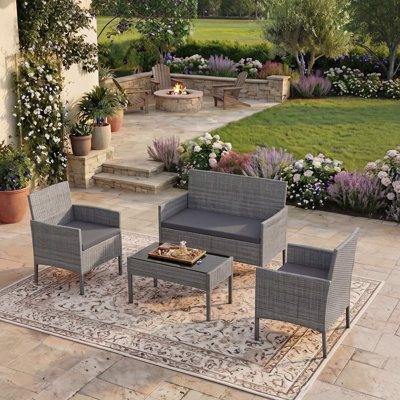 Alarik Rattan 4 - Person Seating Group with Cushions, UKFR Certified