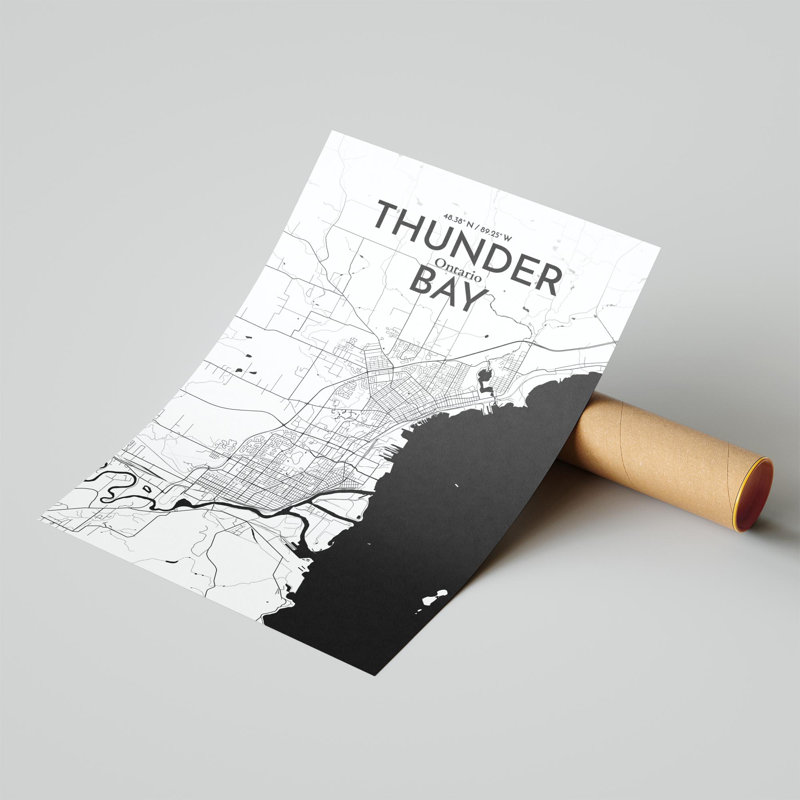 Thunder Bay City Map, impression, H 17 po x l 11 po, Noir et blanc