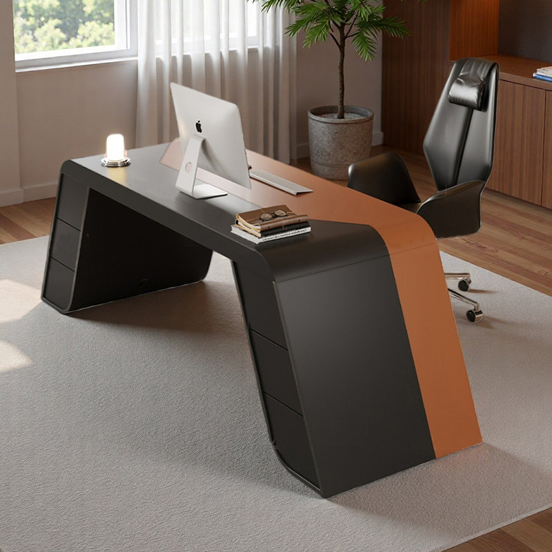 Multi-Layer Solid Wood with Saddle Leather Desk